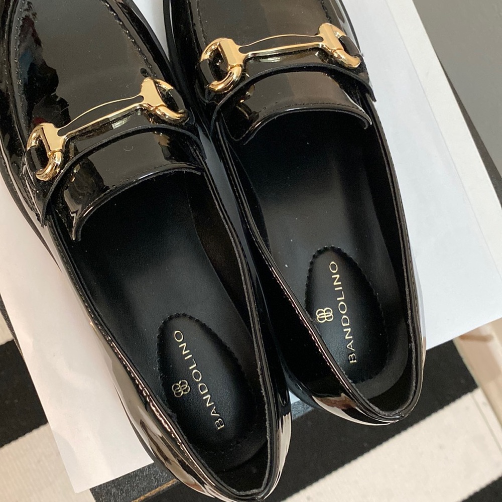 Bandolino | Franny Lug Sole Loafer Faux Patent Leather with Gold  Tone hardware - Picture 7 of 11